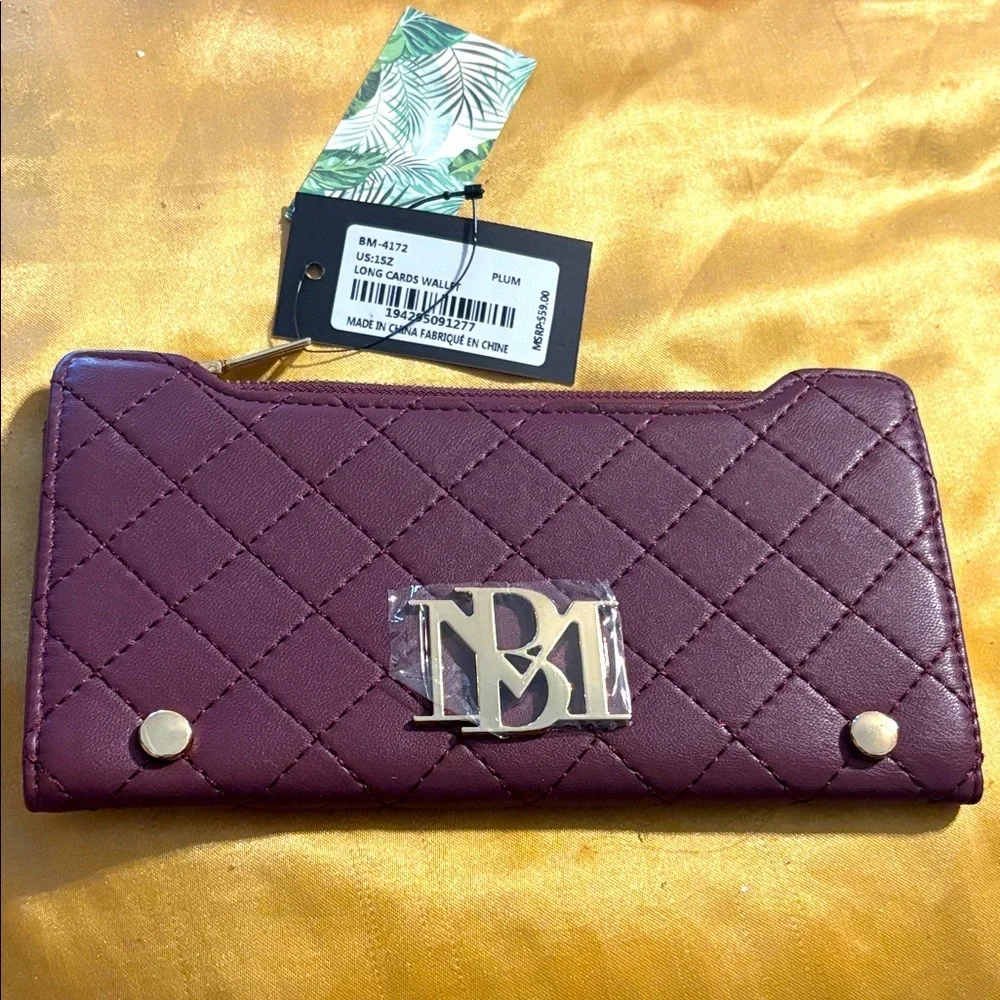 New Badgley Mischka Plum Quilted Women's Wallet